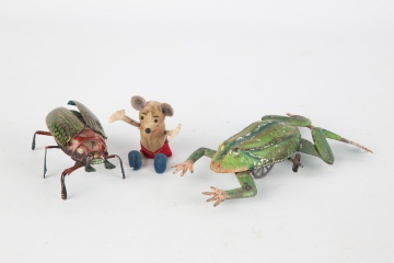 Lehman Beetle, Schuco Mouse and Tin Wind up Frog Toys