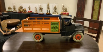 (3) Hercules Pressed Tin Stake Bed Truck, Metalcraft and Royal Van Truck