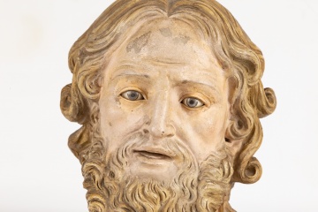 Early Polychrome Painted Terracotta Head of a Saint