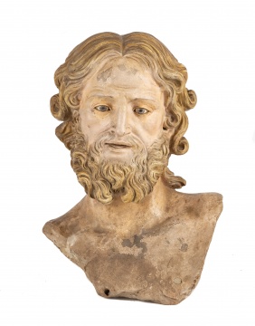 Early Polychrome Painted Terracotta Head of a Saint