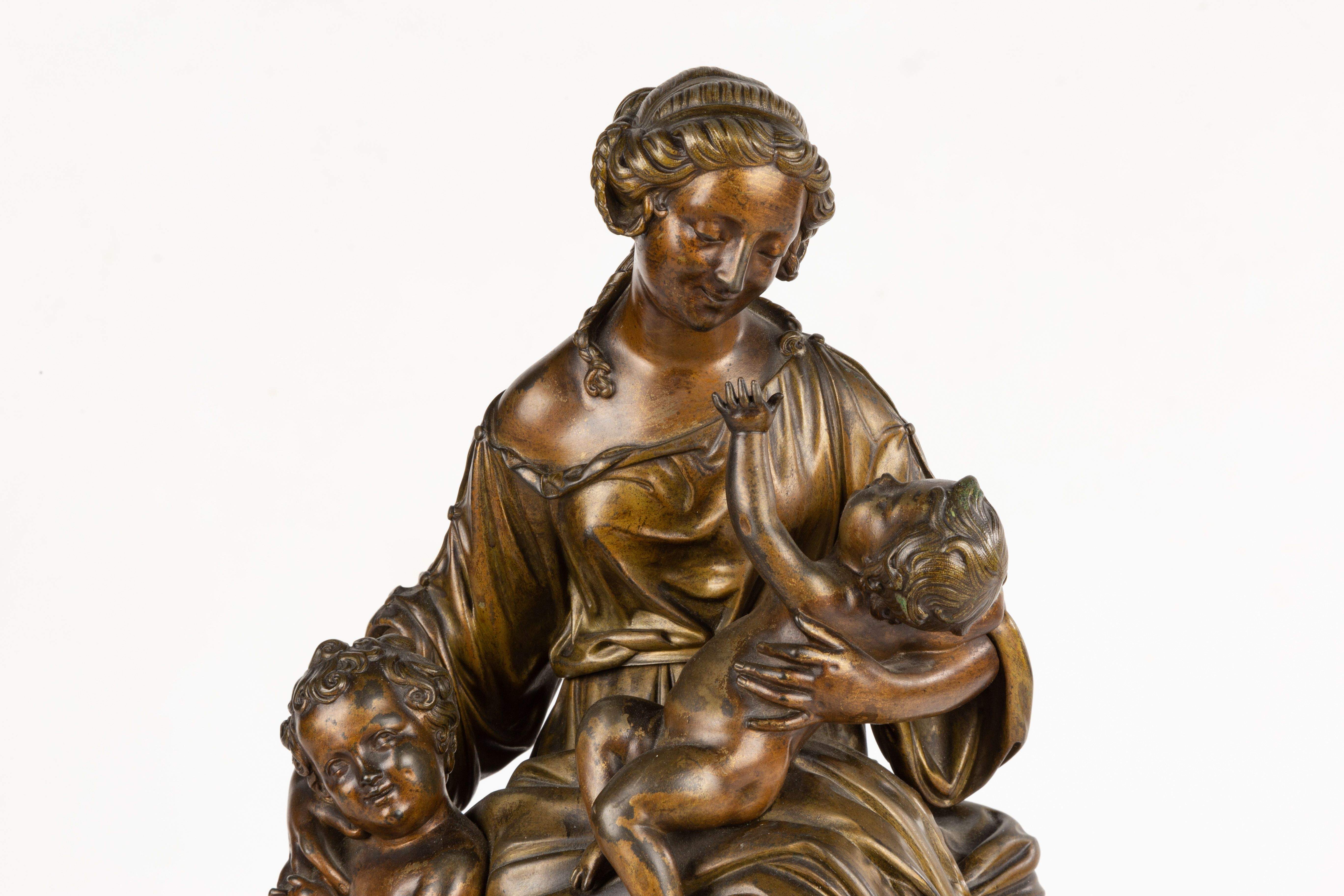 19th Century French Bronze Figural Group of Mother and Child Cottone