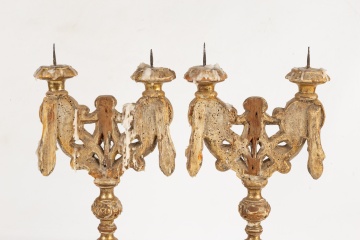 Early Carved Giltwood Prickets