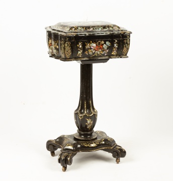 19th Century Mother of Pearl & Paper Mache Hand Painted Sewing Stand
