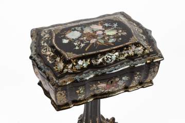 19th Century Mother of Pearl & Paper Mache Hand Painted Sewing Stand