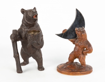 Black Forest Carved Wooden Bear with Crescent Mirror