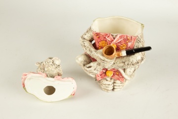 Majolica Pottery Humidor, Monkey Smoking Pipe