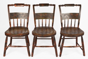 (3) New England, G. Brown Painted and Stenciled Chairs