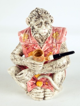 Majolica Pottery Humidor, Monkey Smoking Pipe