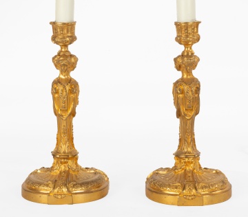 French Ormolu Candlestick Lamps