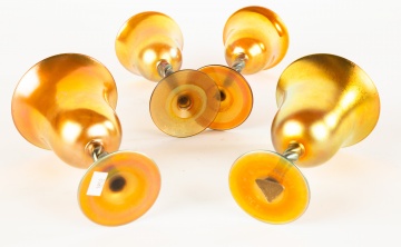 (4) Steuben Gold Aurene Goblets