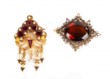 19th Century Citrine and Amethyst Ladies Brooches