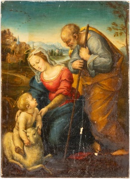 Old Masters style Painting of the Holy Family with a Lamb, after Raphael