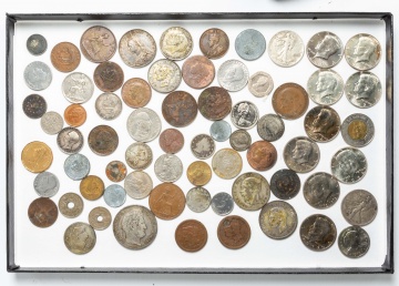 Various Continental Coins & Russian Metal Trinket Box