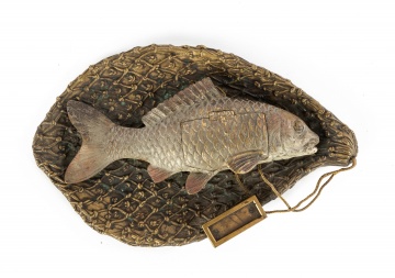 Bronze Fish Caught in Net Desk Stamp Holder