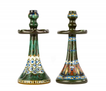 (2) Gouda Art Nouveau Pottery Candlesticks