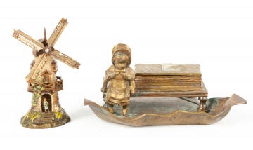 Gilt Bronze Stamp Holder and Miniature Bergman Windmill