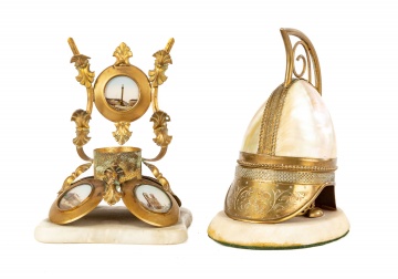 Grand Tour & Mother of Pearl Military Helmet Inkwell