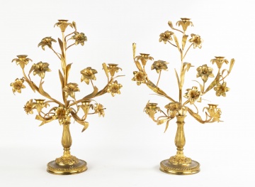 Pair of French Gilt Bronze Floral Candelabras
