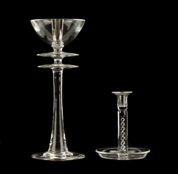  Steuben Tall Sterling Silver Candleholder and Taper Stick with Air Twist Stem