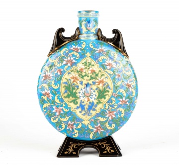 19th Century French Glass Enameled Flask Vase