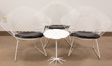 (3) Harry Bertoia Diamond Chairs & (1) Richard Schultz Petal Side Table