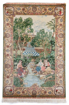 Fine Vintage Silk Persian Pictorial Rug