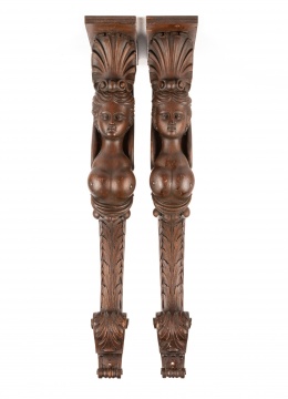 Pair of Carved Wood Winged Brackets