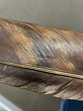 Bergman Bronze Owl Inkwell with Quill Pen Tray & Patinated Metal Inkwell