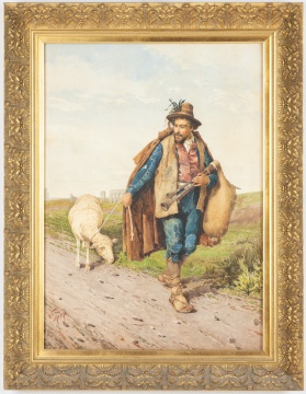 Filippo Indoni (Italian, 1842-1906) Bagpipe Player with Sheep
