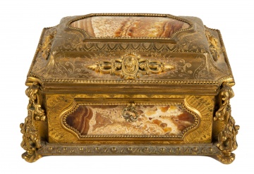 French Gilt Bronze and Specimen Marble Jewelry Casket