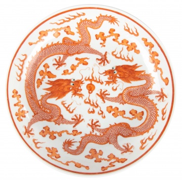 Chinese Iron Red Five Claw Dragon Deep Dish