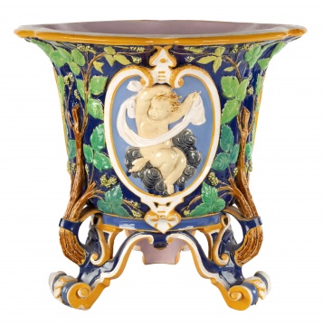 Minton Majolica Jardiniere with Putti