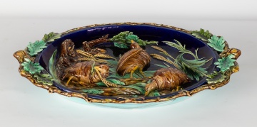 French, Sarreguemines Majolica Quail Platter