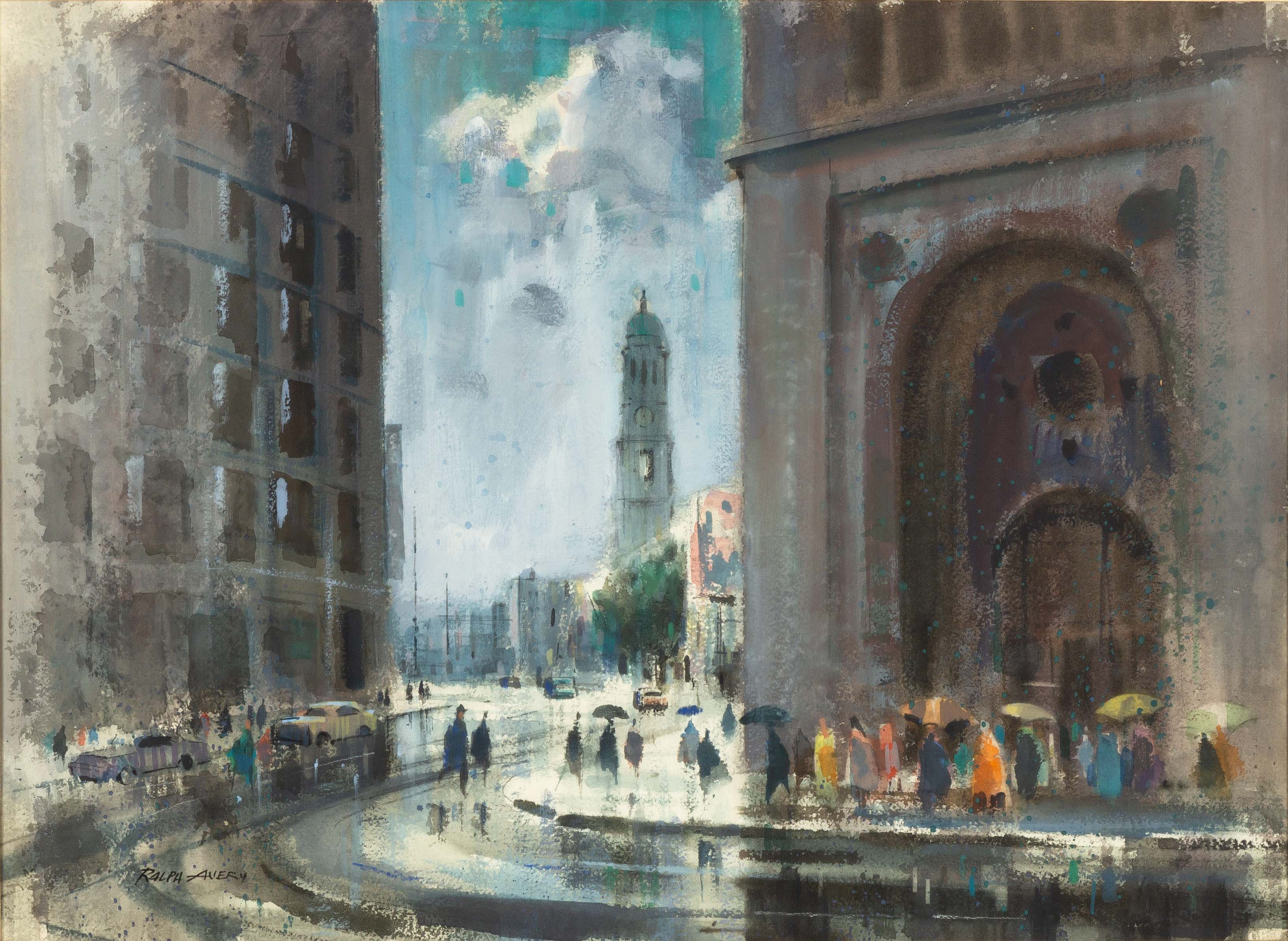 Ralph (American, 1906-1976) Rochester Savings Bank and St. Joseph's Church | Cottone Auctions