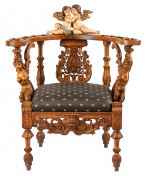 19th Century Italian Carved Walnut Arm Chair