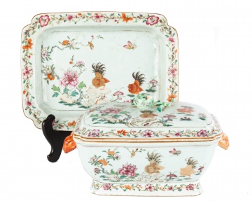 Chinese Export Famille Rose Tureen & Under Tray