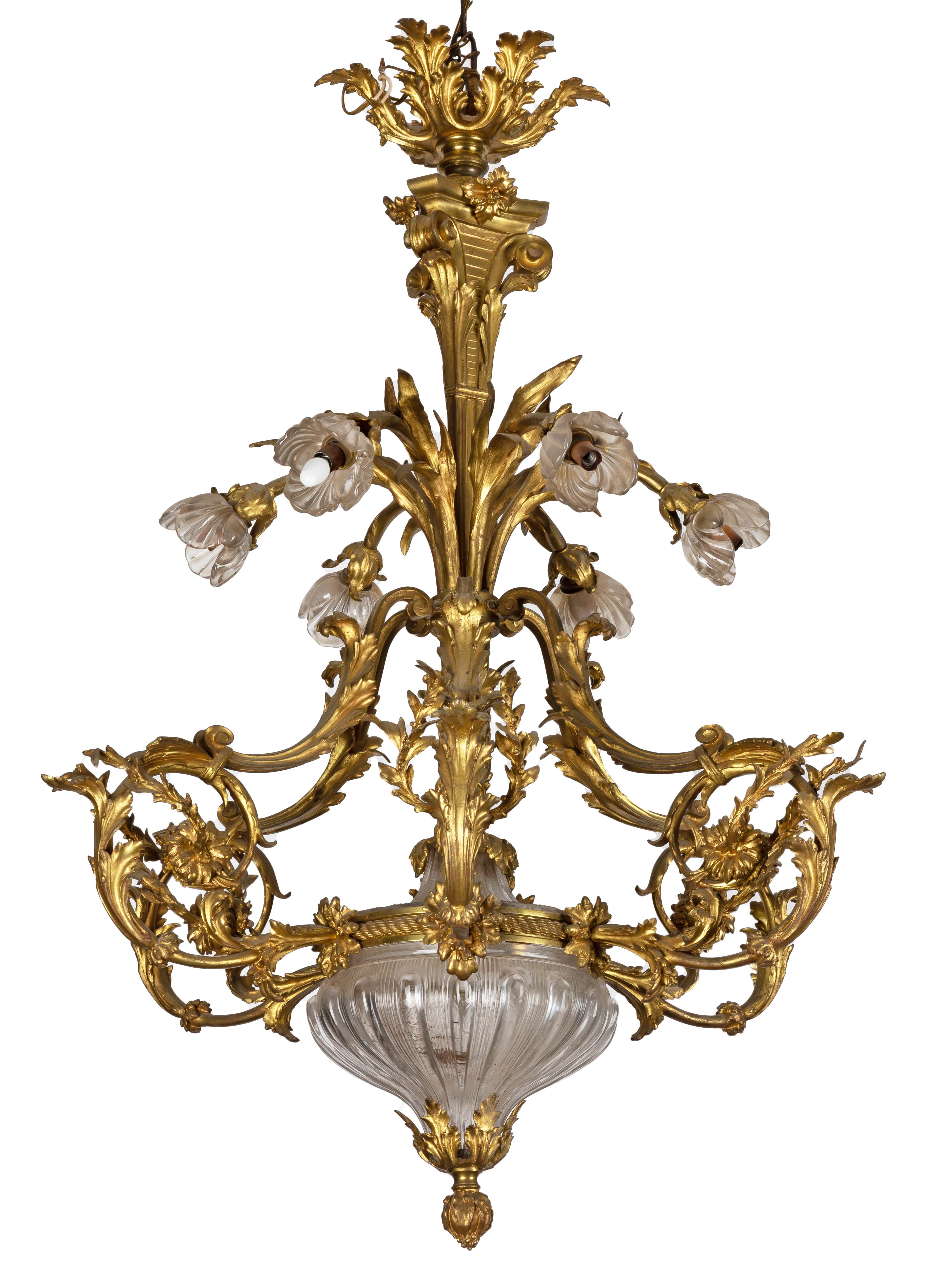 French Rocco Gilt Bronze Rock Crystal Chandelier | Cottone Auctions