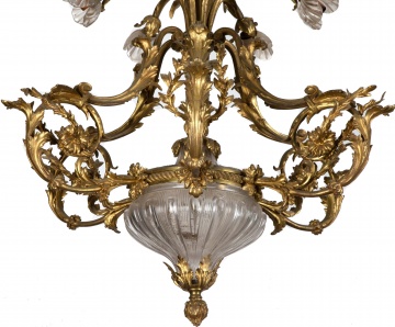 French Rocco Gilt Bronze Rock Crystal Chandelier