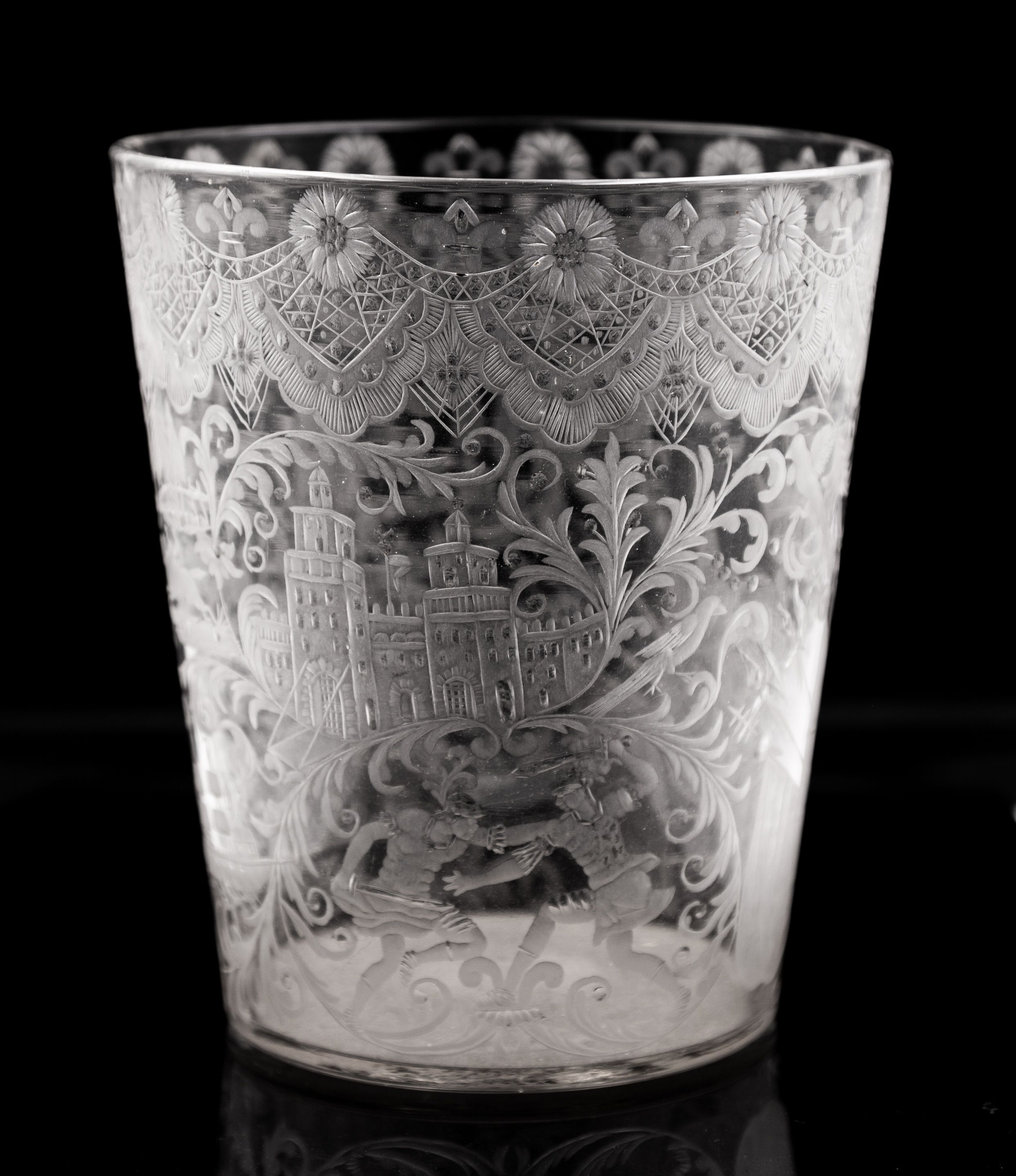 Early Continental Engraved Armorial Glass Beaker Cottone Auctions