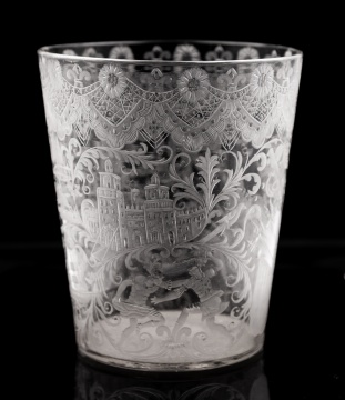 Early Continental Engraved Armorial Glass Beaker