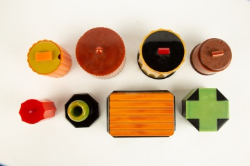 Group of Bakelite Storage Containers and Desktop Objects