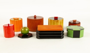Group of Bakelite Storage Containers and Desktop Objects