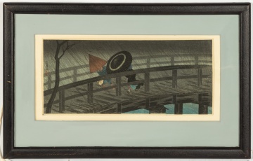 Takahashi Hiroaki (Shotei) (Japanese, 1871-1945) "Rain on Izumibashi Bridge"