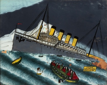 Reverse Painted Glass Painting of the Sinking of the Titanic