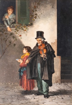 Michele Ricci (Italian, Late 19th/early 20th century) Painting of a Street Musician