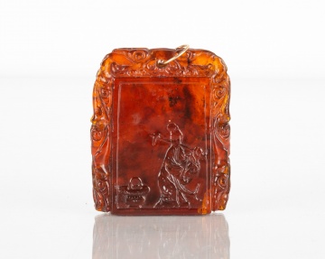 Chinese Carved Amber Pendant