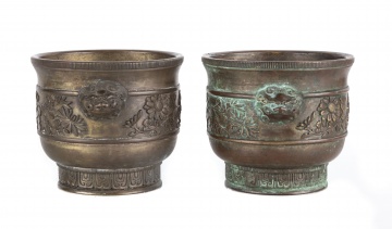 Pair of Chinese Bronze Censor Pots