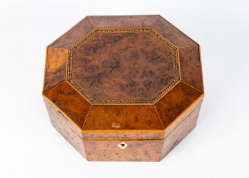 English Burl Octagonal Tea Caddy