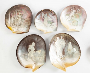 (5) 19th Century Carved Mother of Pearl Shells