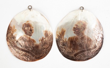 19th Century Carved Mother of Pearl Military Portraits